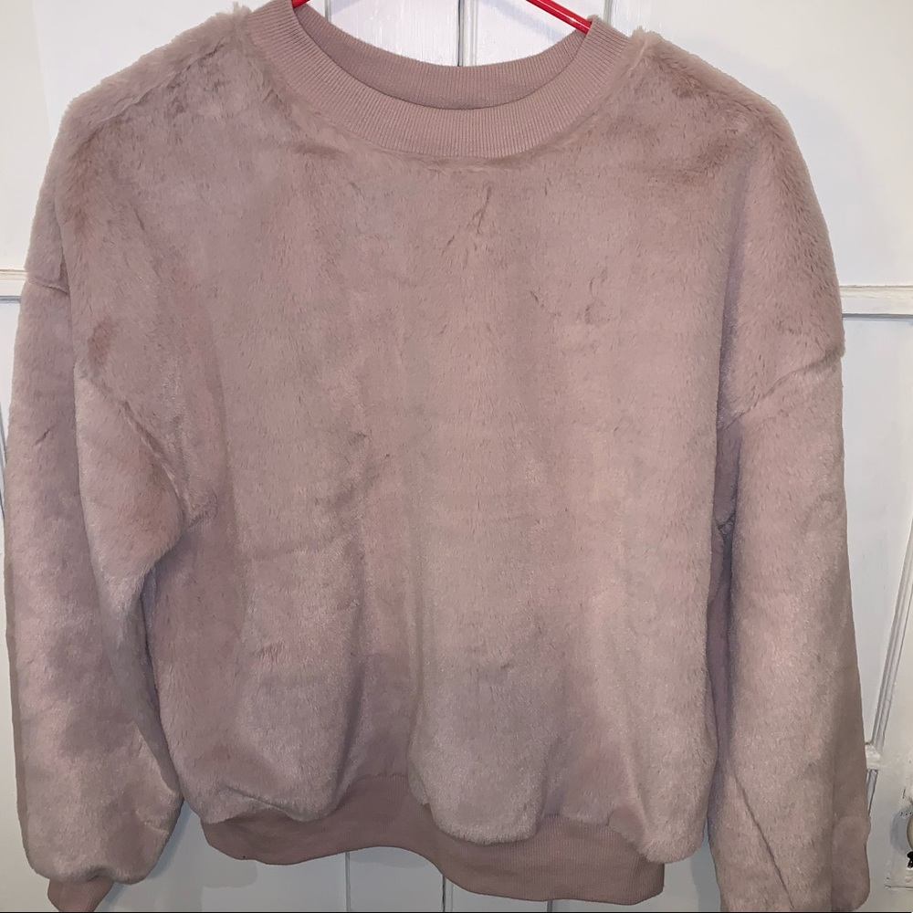 Wild Fable Mauve Faux Fur Crewneck Sweater
